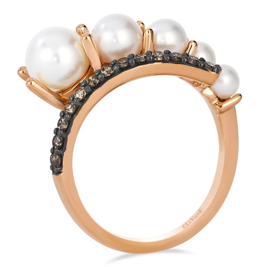 LeVian 14K Rose Gold Cocktail Ring with 0.24 TCW White Pearl & Diamond Size 6.5 - Image 3 of 4
