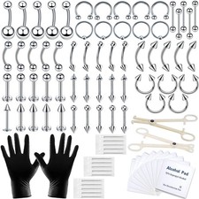 84PCS Body Septum Piercing Kit 14G 16G Tools for Nose Tongue Lip Ear Eyebrow ...