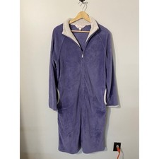 Stan Herman Purple Fleece Zip Front Robe Sherpa Trim Long Sleeve Petite Medium