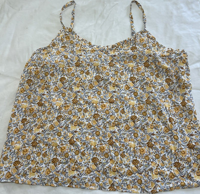 Old Navy Women's Floral Print Camisole Tank Top 100% Rayon Yellow White Brown L