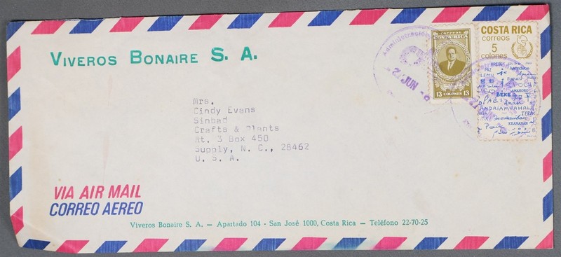 MayfairStamps Costa Rica San Jose to Supply NC Air Mail Cover aaz_57011
