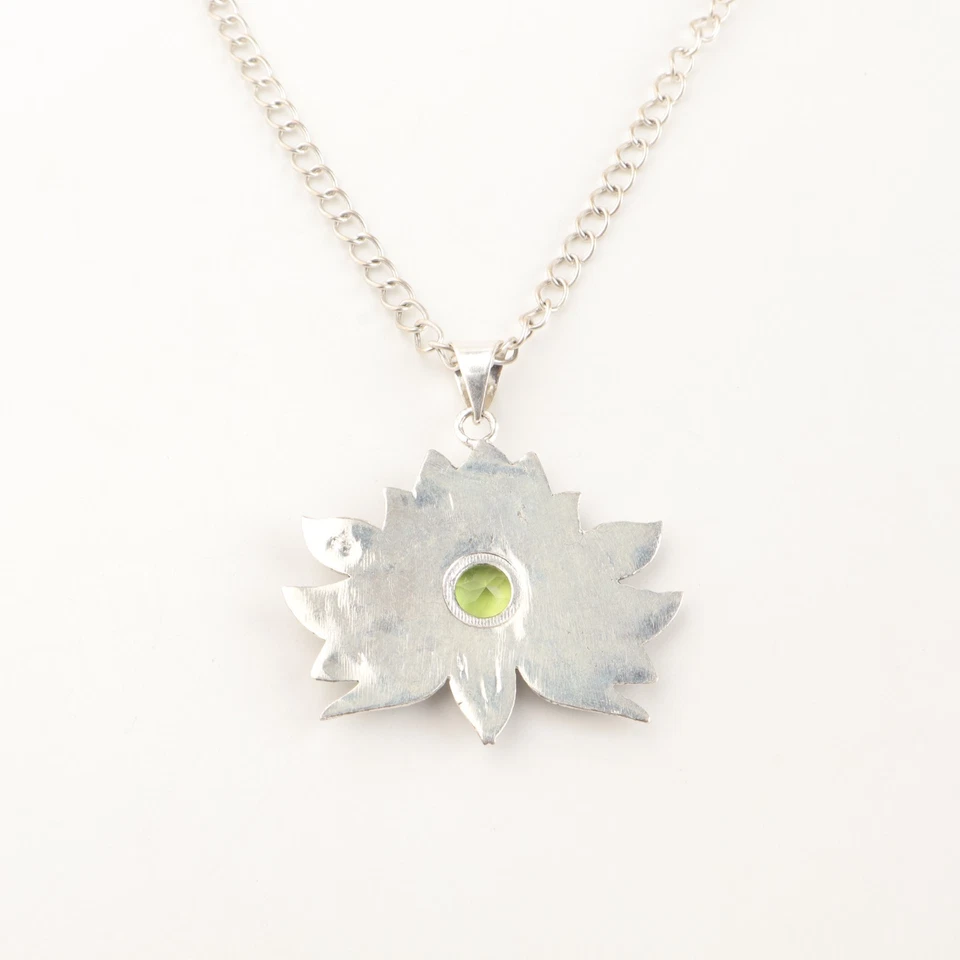 Peridot Gemstone 925 Solid Silver Pendant 1.71" Jewelry For Valentine's Day Gift - Image 3 of 4