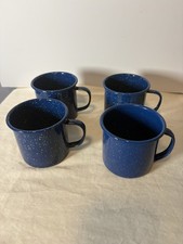4 Enamel Ware Blue Speckled Metal Coffee Mug Cups for Cabin / Camping