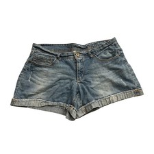 Faded Glory Denim Shorts Womens 14 Blue Excellent Raw Hem Stretch Medium Wash