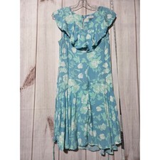 Ladies 8 Calvin Klein Floral Ruffle V Neck Sleeveless Dress Aqua Blue Summer