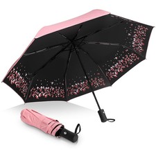 Auto Umbrella-Windproof Anti Rain/Sun Sakura Folding Umbrella Auto-Pink
