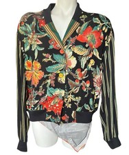 Carole Little Womens Floral Striped Button-Up Jacket Bomber Style Y2K Fashion