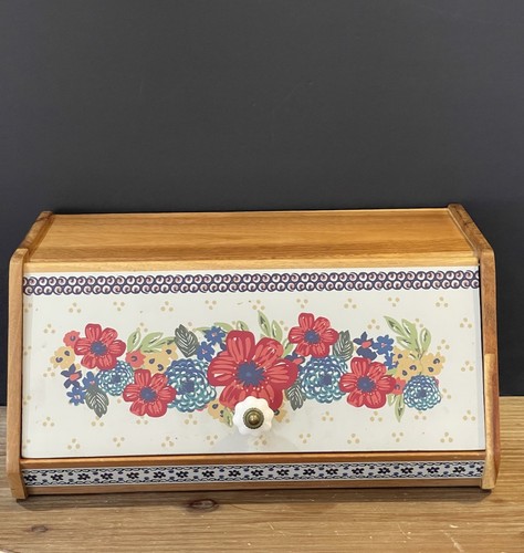 The Pioneer Woman Bread Box Floral Acacia Wood Farmhouse Country Storage Decor