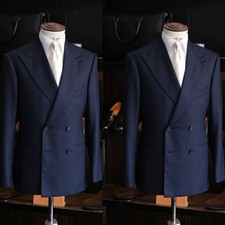 Classic Men's Suits Navy Double Breasted Business Formal Wedding Groom Tuxedo