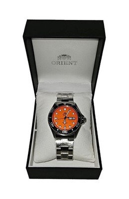 Orient Mako Automatic Diver Watch Orange Dial 200m Black Bezel Bracelet Box