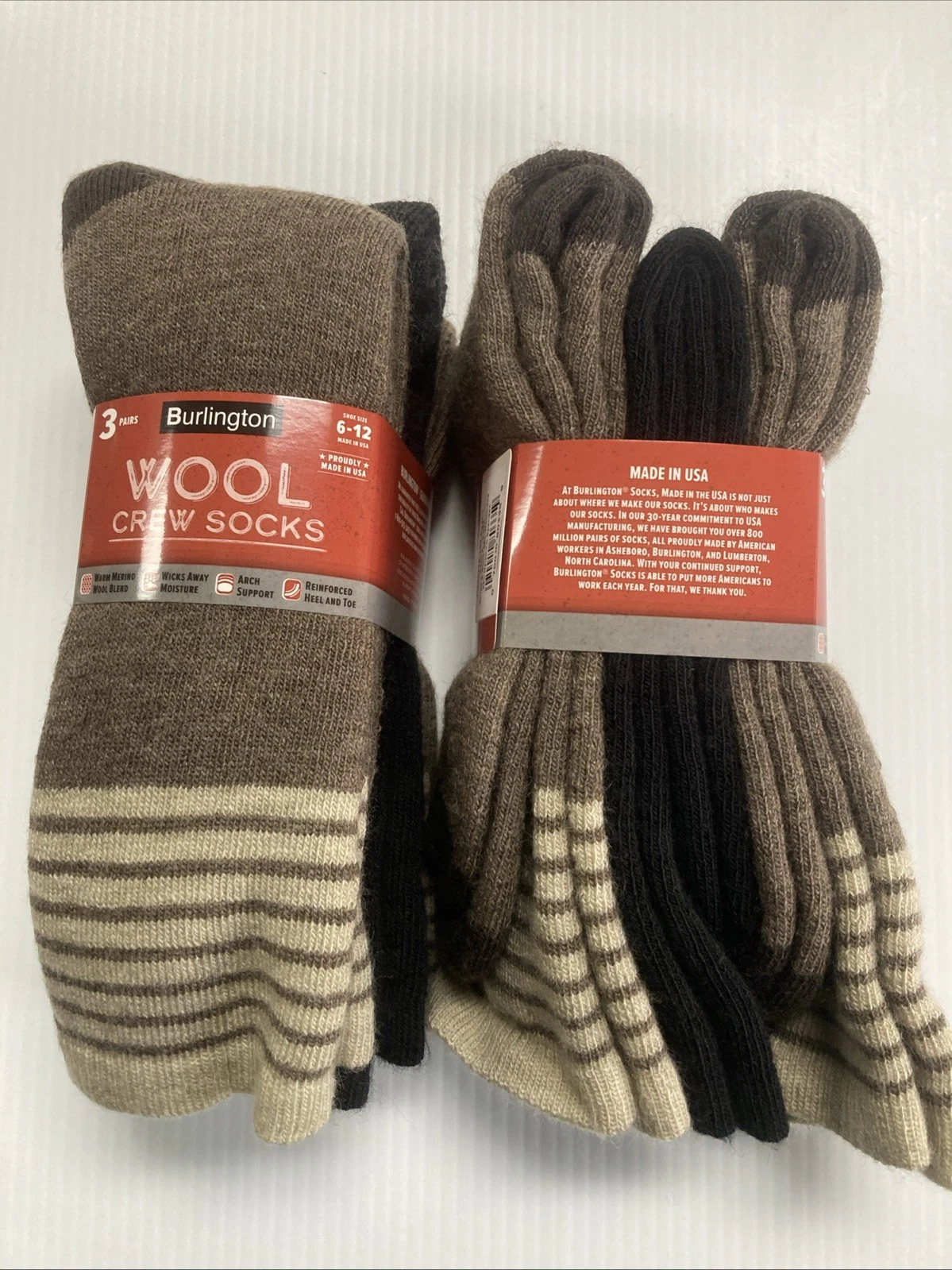 Burlington Men's Wool Crew Socks (66% Wool), Large, 6 pairs, Free Shipping!