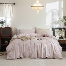 FOSSA Duvet Cover Set 100 Washed Cotton Linen Feel Super Soft Breathable Coz...