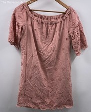 Madewell Womens Pink Eyelet Lace Embroidered Off-The-Shoulder Mini Dress Size M