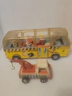 Vintage 1960s Wooden Fisher Price School Bus And Tow Truck