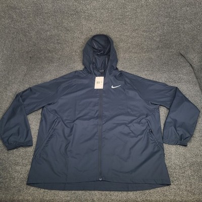 Nike Jacket Mens XXL Navy Blue Zip Running Jogging Essential Hooded Windbreaker