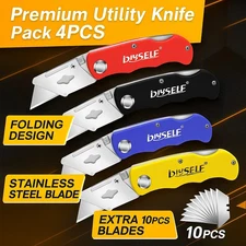 4 Pk Blade Razor Knife Box Cutter Folding Utility Knife Quick Extra10 Blades