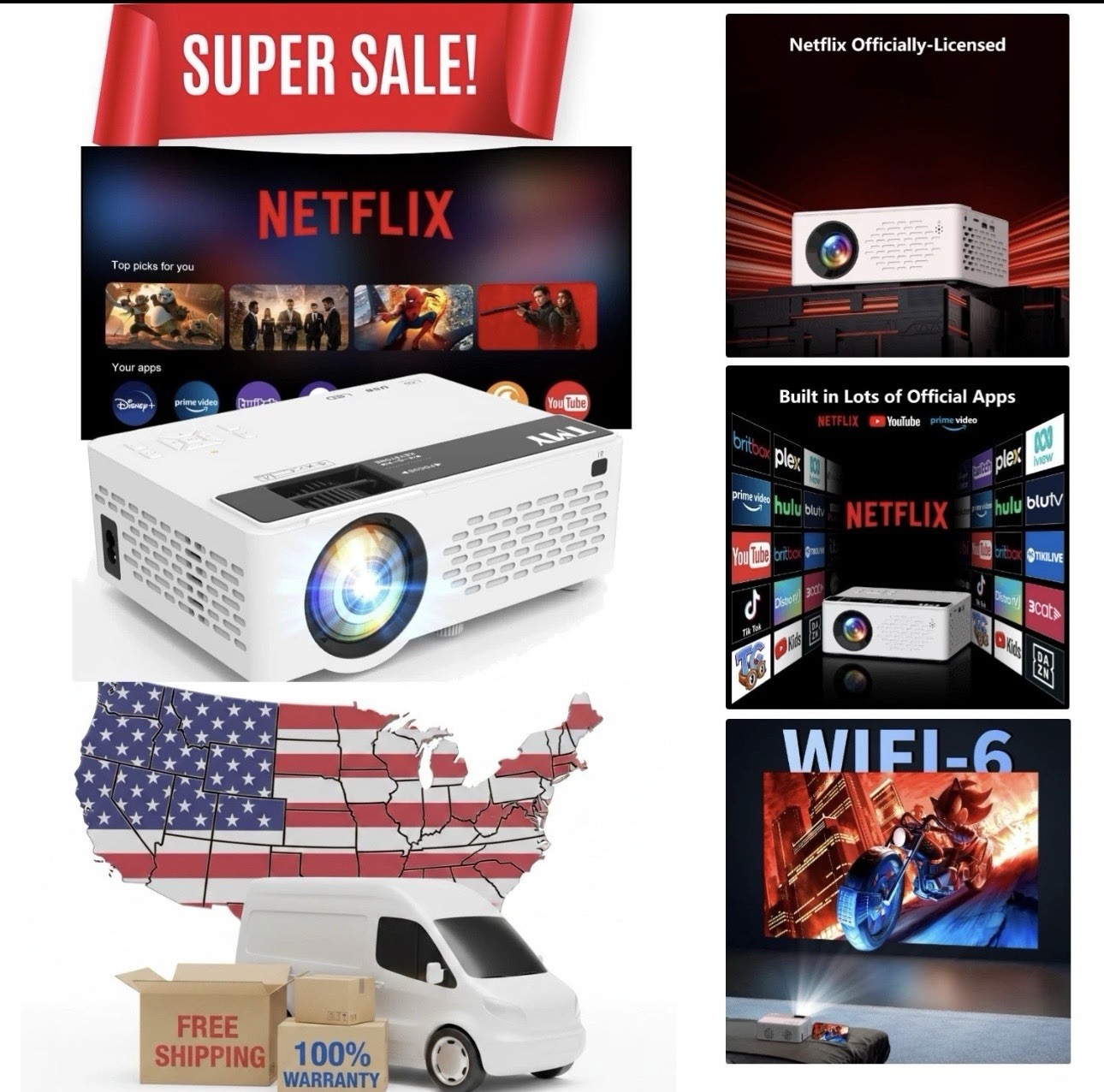 Netflix-Officially-Licensed Mini Movie Projector with Wifi and Bluetooth, 108...
