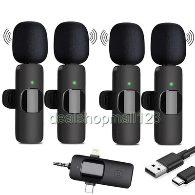 MARKENLOS 4Pcs Lavalier Microphone Wireless Audio Video Recording Mic For Android/iPhone