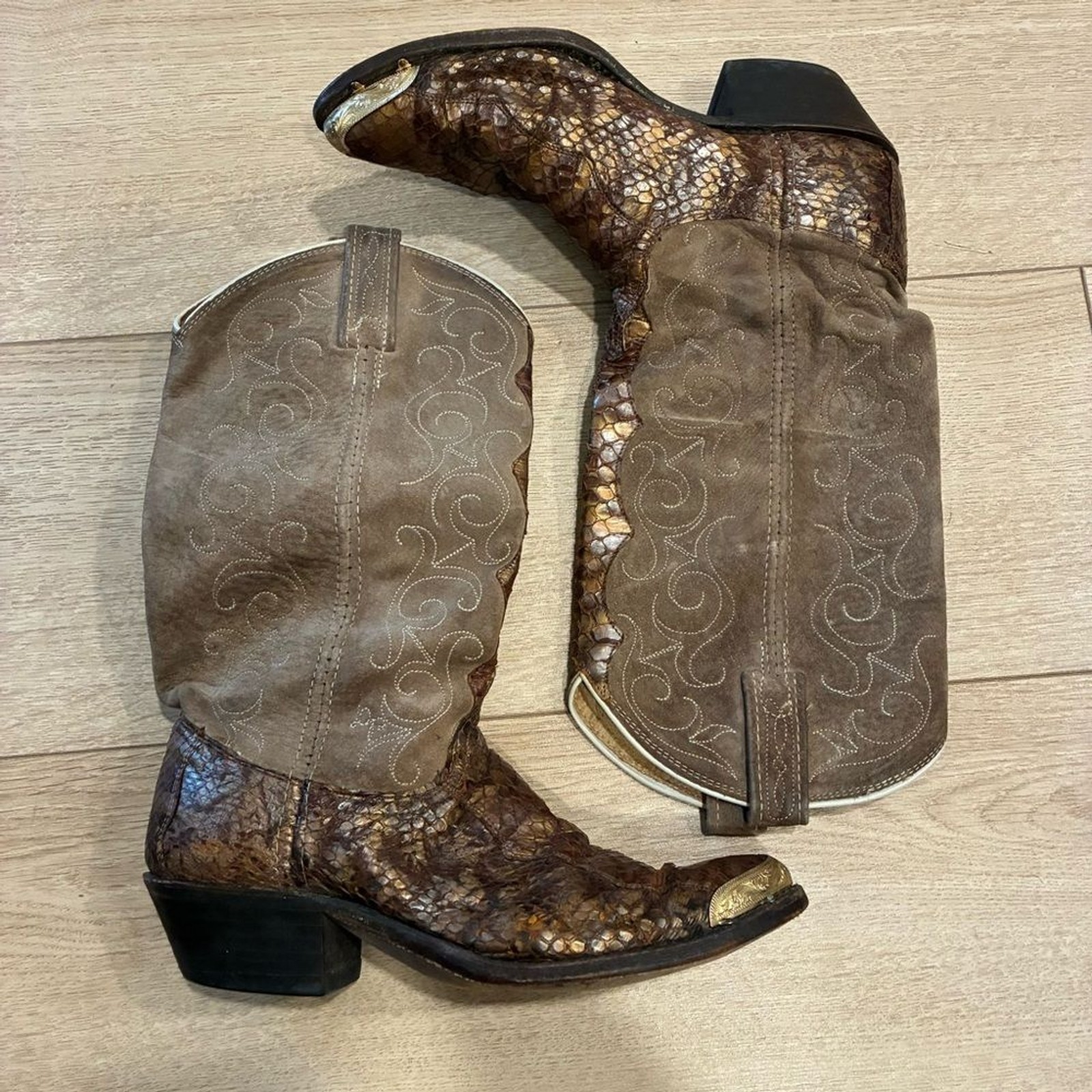 Dan Post Python Leather Brown Metallic Cowboy Boo… - image 2