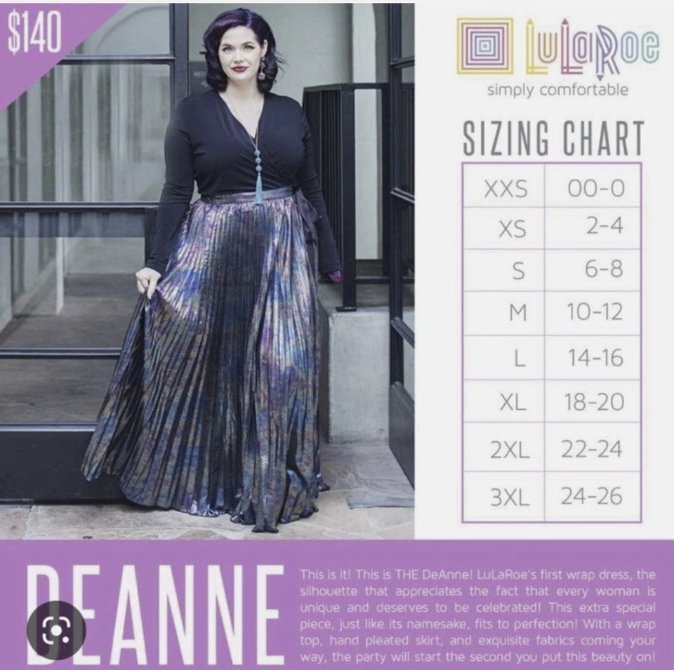 LuLaRoe Deanne Elegante Vestido Envolvente Para Mujer Falda Plisada Negro y Dorado Talla 2XL Foto 3 de 4