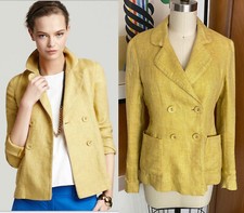 THEORY Blazer Palmissa P Foolhardy Tweed Linen Sz S yellow double breasted