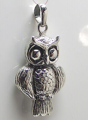 925 Sterling Silver OWL PENDANT 24mm Drop Wise Old Bird