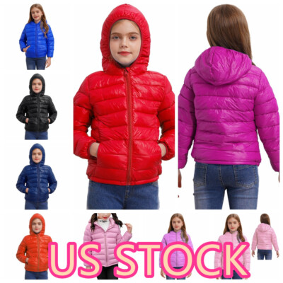 ·Boys Girl Down Coat Winter Hoodie Ultra Lightweight Packable Jacket Outerwear