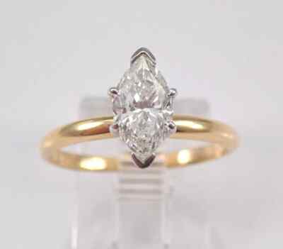 Solid 14k Yellow Gold 2Ct Marquise Cut Moissanite Solitaire Engagement Ring