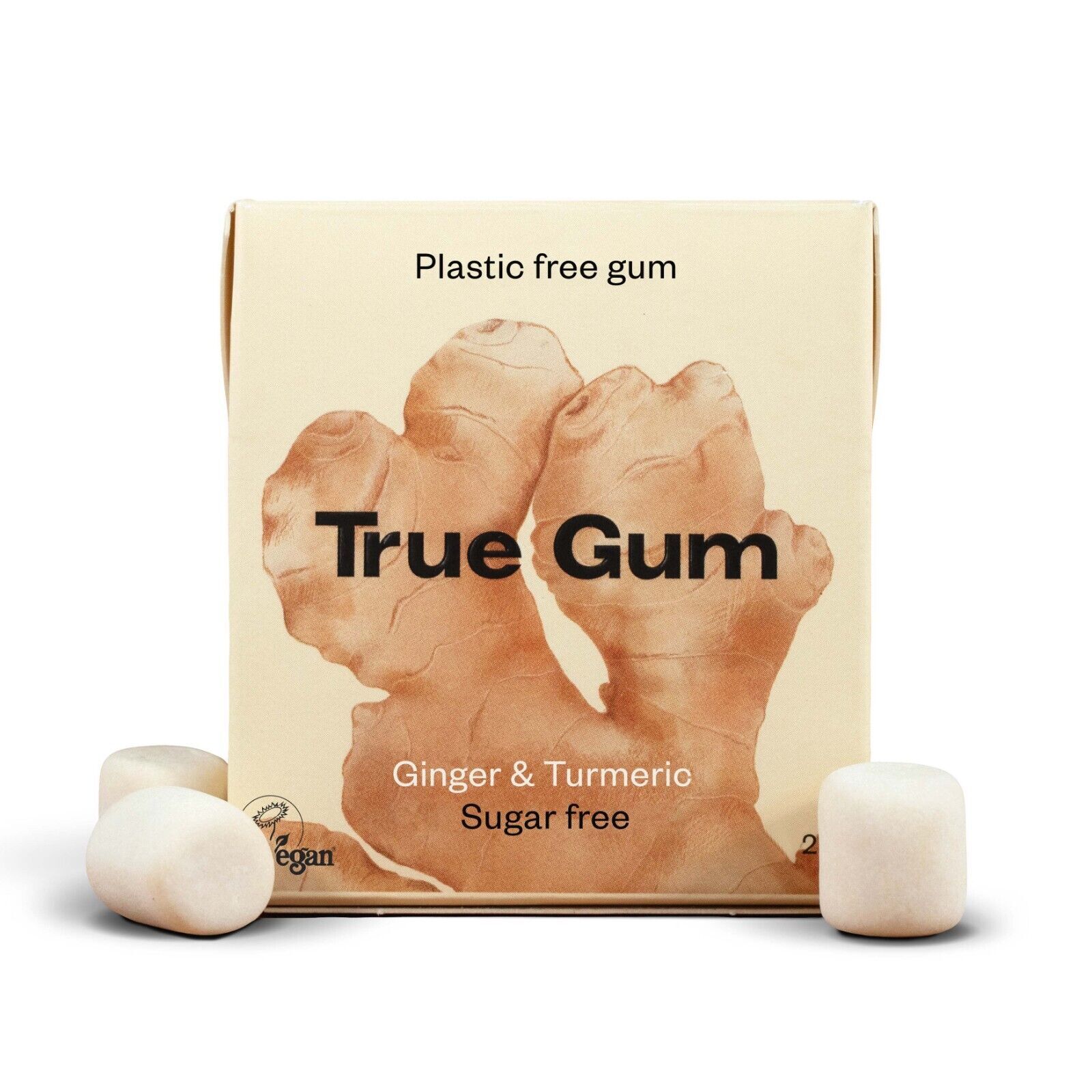 True Gum Plastic Free Chewing GUM Ginger & Turmeric 21g (Pack of 10