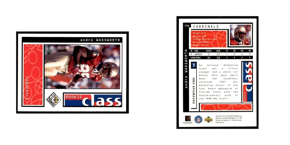 Andre Wadsworth Rookie 1998 UD Choice #196 Football Cards Football Card NM - Image 3 of 3