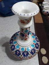 18'' marble white Flower Vase stone Marquetry Inlay Carved decor work Home room