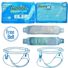 Sanita Sanitary Napkins Towels Loop Type 10 Pads Free Belt Hospital Extra Long