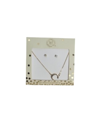 Gold Tone Necklace & Earrings Gemstones Ringstones Set Modern Expressions  New 