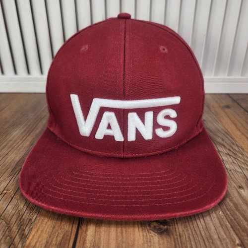 VANS Snapback Hat Cap Red Embroidered Logo Skater Flat Bill Canvas Casual Style - Picture 2 of 10