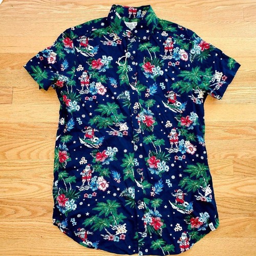 New no Tag Free Planet Tropical Santa Hawaiian Party Shirt Short Sleeve Mens S - Picture 3 of 3