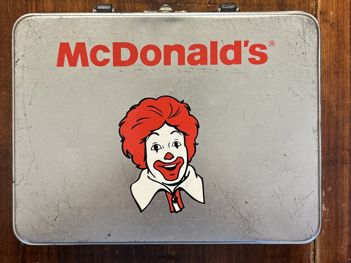 Vintage McDonalds Silver Metal Lunch Box With Ronald Lid - Aware