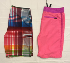 Lot of 2 Hurley Phantom Board Shorts Men's 32 Pink Plaid Surf Swim Trunks Beach