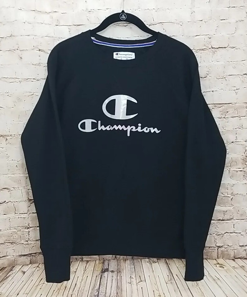 Champion Womens Size Small Crewneck Sweatshirt Black Silver Foil