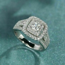 2 Ct Princess Diamond Double Halo Engagement Wedding Ring 14K White Gold Finish