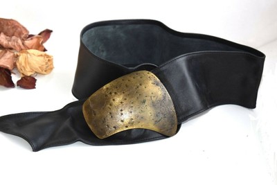 Vintage Women\'s Leather Wide Belt Black Solid Brass Metal Buckle audrelli Leather Audrey Belt | Jenni Kayne main image 2