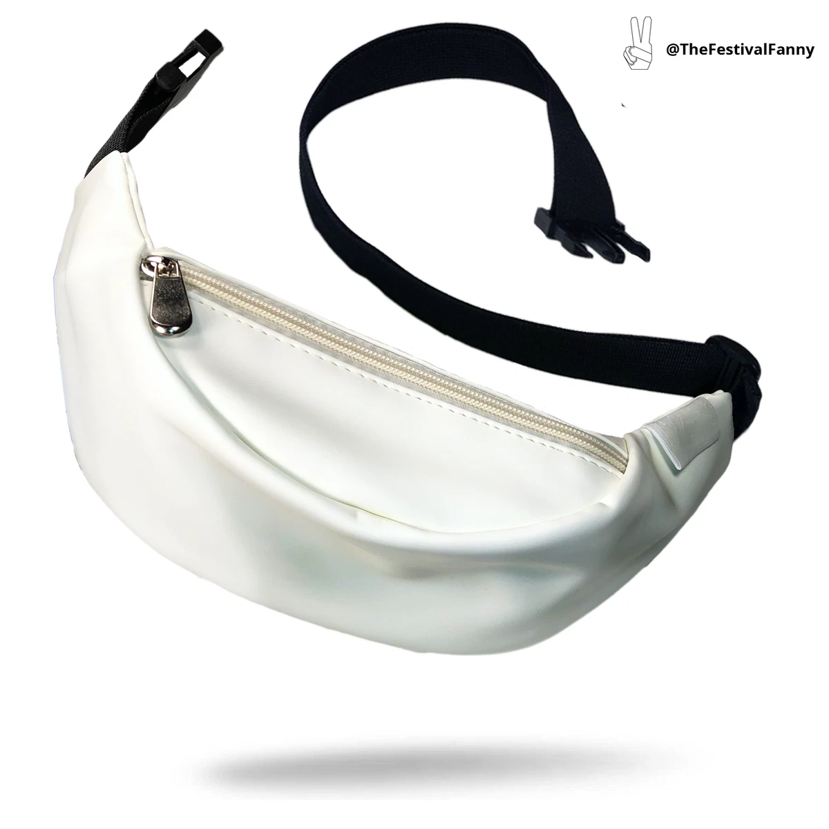 White faux leather store fanny pack
