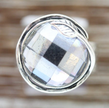 VINTAGE ISRAEL MIRRRORED FACETED STERLING SILVER 925 RING SZ 9.25 PRETTY DESIGN