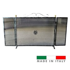 PARASCINTILLE PER CAMINO CAMINETTO 3 ANTE IN FERRO BATTUTO CON POMELLI IN OTTONE