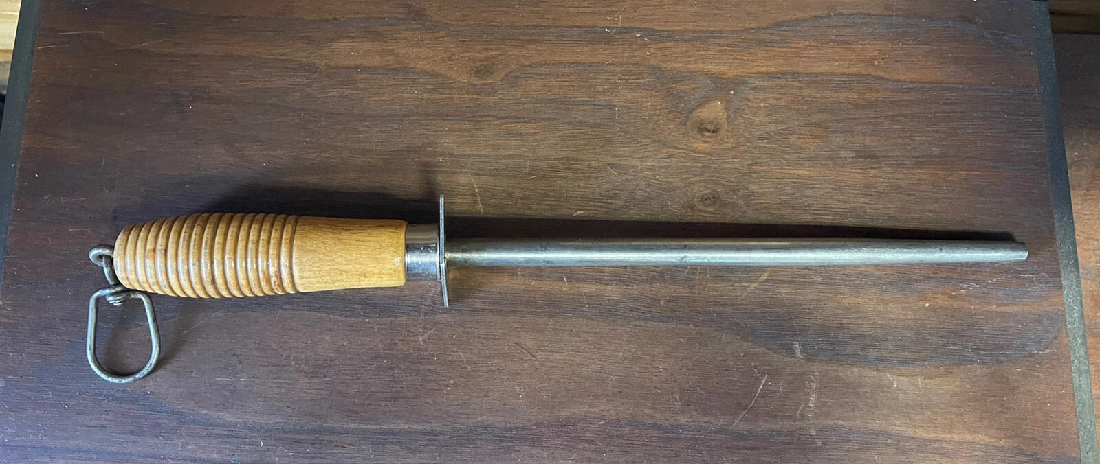 Antique LESOTA Wood Handled Butcher Knife Sharpener- Honing Rod GOOD CONDITION