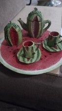 Collectible Miniature Watermelon Resin Child  s Tea Set