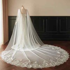 Appliques Long Train Drag Tulle Wedding Dress Shawl Long Prom Party Bridal Cape