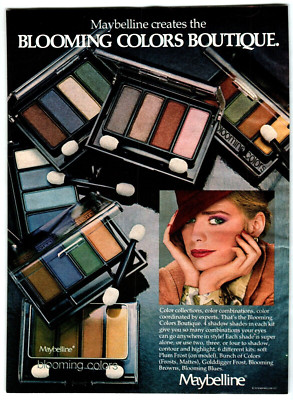 Print Ad 1980 Maybelline Blooming Colors Boutique Make Up Pretty Woman Hat