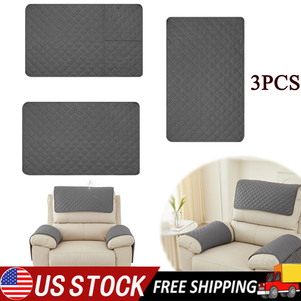 Recliner Quilted Sofa Cover Cushion Armrest Pad Couch Slipcover Pet