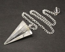 Péndulo de cuarzo transparente con cadena (cristal de cuarzo, radiestesia y adivinación)