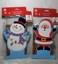 2 Piece Christmas Cutout Paper Cardboard Santa Decoration Snowman Tabletop Decor